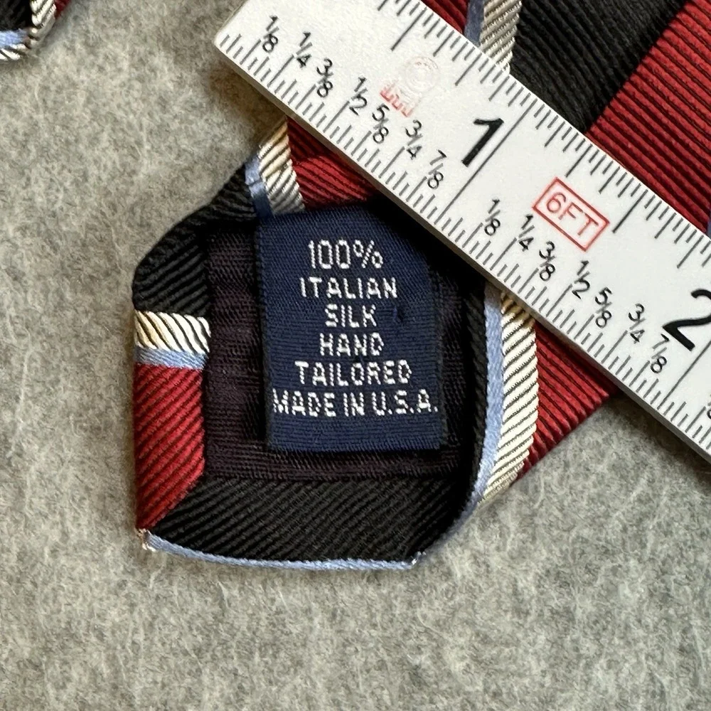 Paul Fredrick Red Black Stripe Italian Silk Necktie Hand Tailored USA 58x3.5in